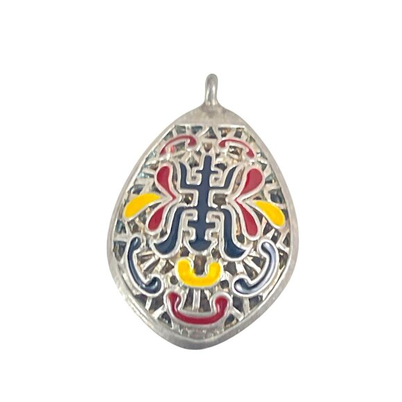 Vintage Chinese Enamel Pendant Silver Tone Double Happiness Symbol Teardrop Char - Picture 1 of 6